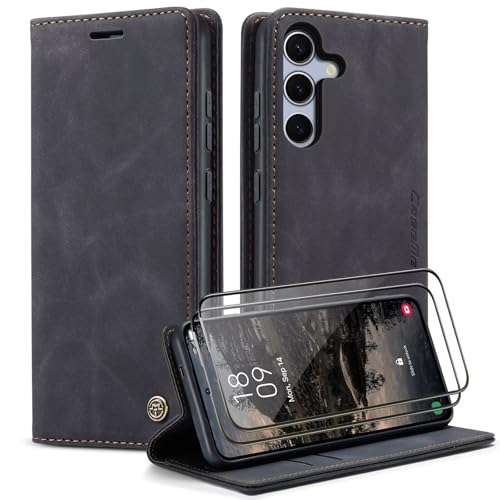 Coque Samsung Galaxy A15 housse protection portefeuille cuir rabat clapet étui carte noir
