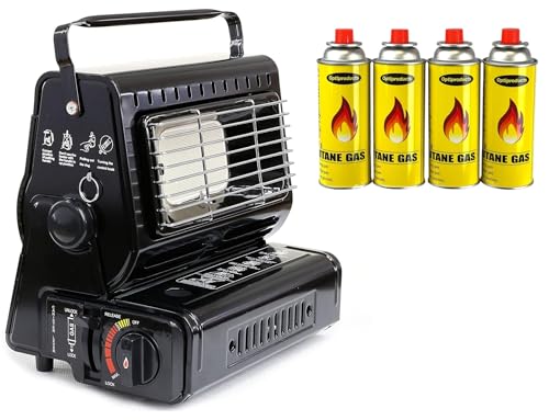 Easy Shopping® Portable Heater for Outdoor Indoor Camping Fishing Caravan Outdoor Picnic and Party, Keep Warm Room Office and Bathroom Moveable Gas Heater (Heater with 4 Can)