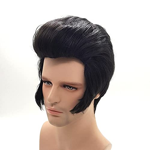 Mens Rock Singers Elvis Aron Presley Cosplay Wig Elvis Presley Black Short Hair Party Costume Wig + Wig Cap