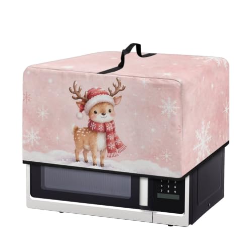 Image of Christmas Microwave Dust Cover Toaster Oven Dustproof Cover Smart Oven Protector for Kitchen Countertop, S, 18.25 x 14.5 x 11 Inches, Cute Reindeer Snowflake Pink