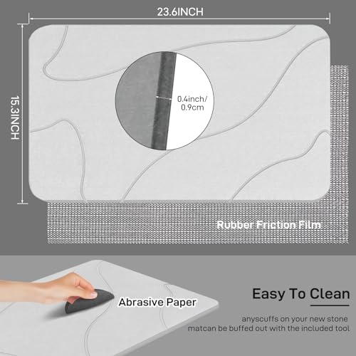 NAYAHOSE Stone Bath Mat, 100% Natural Diatomaceous Earth Shower Mat, Non-Slip Super Absorbent Quick Drying Bathroom Floor Mat, Shower Mat for Bathroom Floor, Easy to Clean (Light grey) - Cosy Home Interiors NAYAHOSE Stone Bath Mat, 100% Natural Diatomaceous Earth Shower Mat, Non-Slip Super Absorbent Quick Drying Bathroom Floor Mat, Shower Mat for Bathroom Floor, Easy to Clean (Light grey) - Image 2