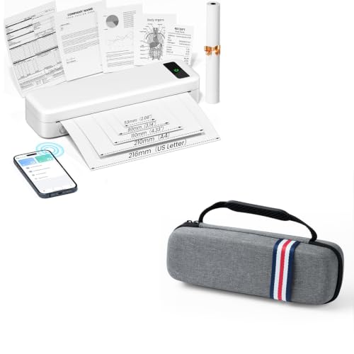 Image of TATTMUSE Bluetooth Portable Thermal Printer White & Printer Carrying Case Grey