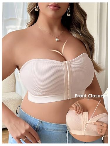 Image of WDIRARA Women's Plus Size Strapless Front Closure Bandeau Bra Seamless Wireless Bralette Tube Top