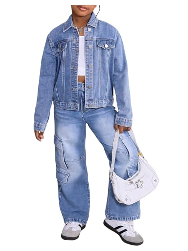 Girl's Denim Jacket Button Down Long Sleeve Jean Coat Fall Outerwear Streetwear