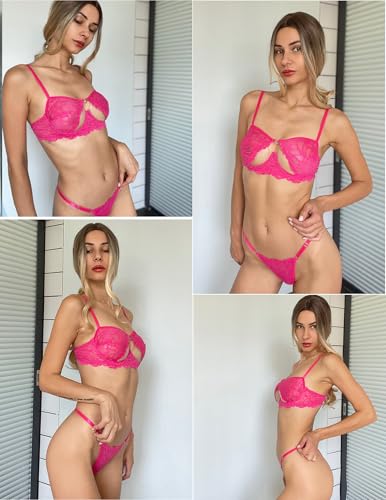 Image of Avidlove Lingerie for Women Sexy Lace Bra and Panty Set Underwire Push Up Lingerie Sets Demi Half Cup