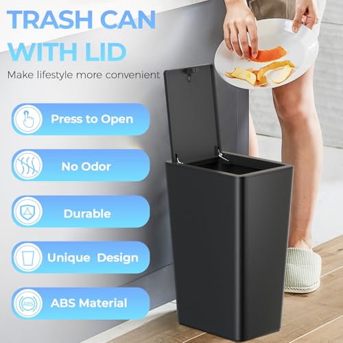 Image of 3 Pack 4 Gallon Bathroom Small Trash Can with Lid, 15L Slim Garbage Bin Wastebasket with Pop-Up Lid for Bedroom, Office, Kitchen, Dorm, Fits Under Desk