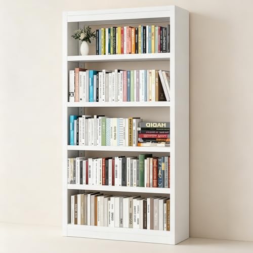 Image of VASAAOSD Metal Bookshelf, Adjustable White Bookcase, 5 Tier, 61 inch Tall | Sturdy Metal, Adjustable, Toolless Easy Assembly Book shelves, For Home Office, Living Room, Bedroom, Library