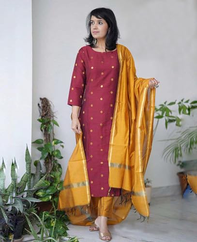 Image of GoSriKi Viscose Printed Kurta for Women | Kurti Set Woman | Kurta with Pant & Dupatta | Straight Ethnic Suit | Indian Outfit Ladies Dress Stylish Traditional Clothing Party Office Fashion Look Style