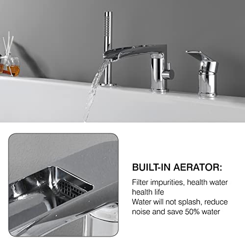 Taplong Waterfall Roman Tub Faucet With Hand Shower, Widespread Deck Mount Bathtub Faucet With Sprayer, Single-Handle 3-Holes Bathtub Shower Faucet Set In Chrome, 03119Ch #TOP4