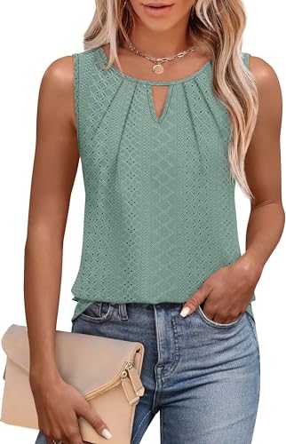 WIHOLL Womens Tank Tops Summer Sleeveless Loose Fit Round Neck Tee Shirt Comfortable Sage Green XL