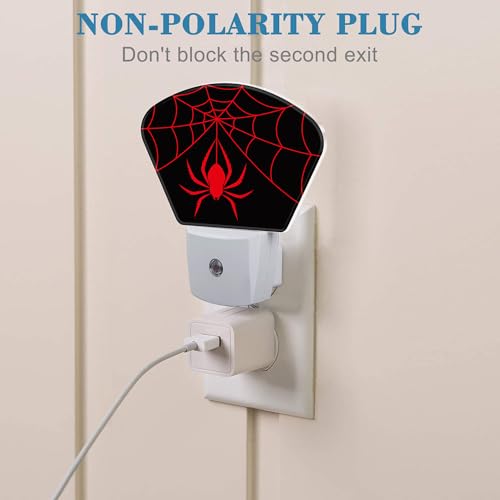Image of Red Spider Night Light for Kids, Spider Web LED Night Light Plug into Wall with Dusk to Dawn Sensor for Girls Boys Women Men Bedroom, Hallway, Kitchen, Bathroom, Stairs Decor