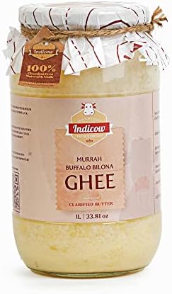 Indicow Murrah Buffalo Desi Ghee | Grass Fed Buffalo| Pure Authentic Vedic (1000ML(33.8oz), Buffalo Ghee) Glass Jar Packing |Clarified Butter Organic Grass fed