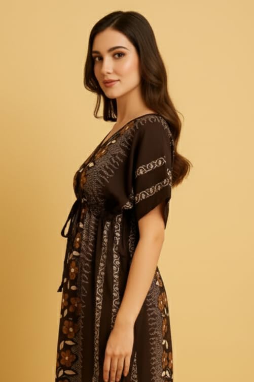 Image of Bahumaan Pure Cotton Kaftan Nighty for Women | Kaftan Maxi for Women | Kaftan Night Gowns for Women | Cotton Nighty for Women Stylish |