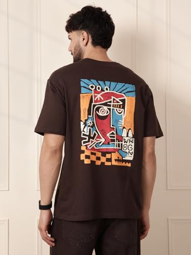 Image of WROGN Men's 220 GSM Pure Cotton T-Shirt | Abstract Back Print | Oversized Print