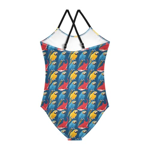 senya Girls Swimsuits One-Piece Swimwear Tie Bathing Suit Beach Summer Round Neck 9-10T Shark Parrot Pattern2