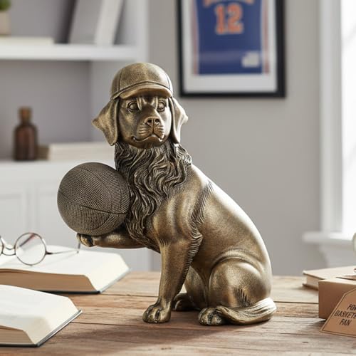 Image of Dog Statue Golden Retriever Basketball Player Dog Sculpture Home Decor for Shelves Office Living Room Bedroom Mantle TV Stand Gifts for Dog Basketball Lovers