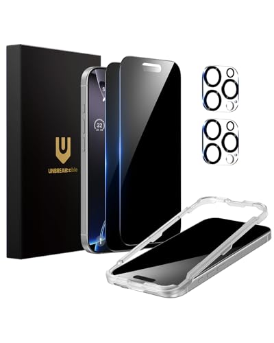 UNBREAKcable iPhone 16 Pro Privacy Screen Protector 2-Pack, Upgraded Dual-Tempered Glass + 2 Camera...