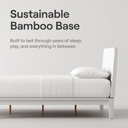 Image of Nectar Kids Twin Bamboo Platform Bed Frame & Headboard - Twin - White - 12 inch Height - Easy Tool Free Set Up - Durable & Kid Friendly - Sturdy Wooden Slats for Support