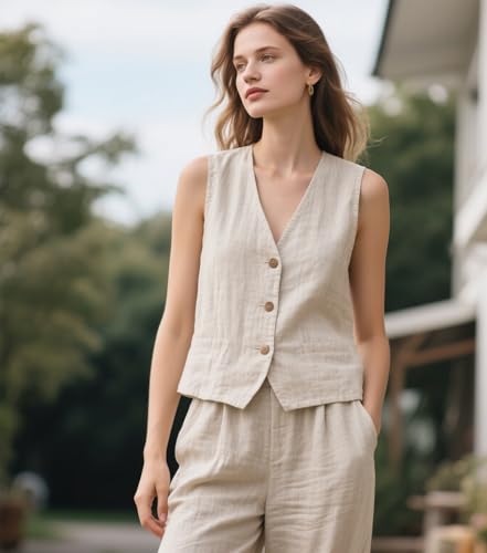 Mi Bo Tong Linen Women 2 Piece Pants Suit Set Casual Vest and Pant Suits Cool Summer Outfits4