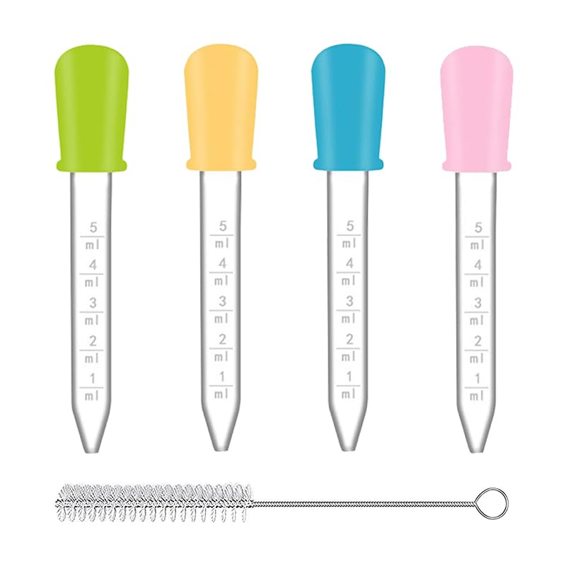 4 Stück 5 ml Graduierte Silikon-Pipetten Inkl. Reinigungsbürste ideal für Handwerk Pflanzenpflege & Lebensmitteldekoration