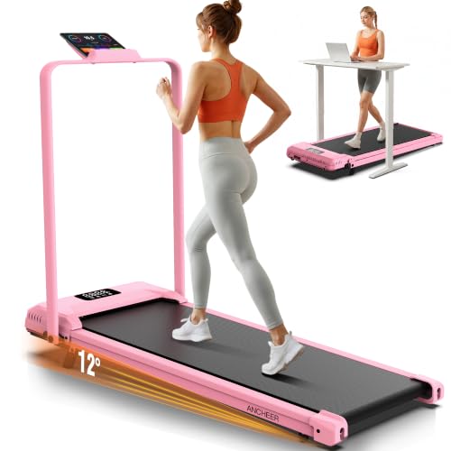 Image of ANCHEER Treadmill with 12% /15% Incline, Folding Walking Pad with Handle Bar, 320-450lb Capacity Under Desk Foldable 3.5HP Treadmills for Home /Office /Gym,Installation-Free
