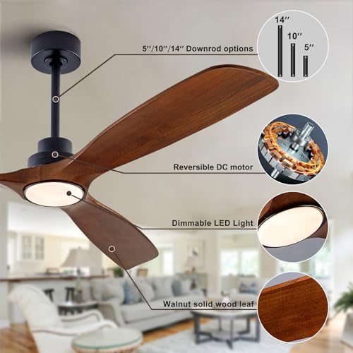 Image of QUTWOB 60 inch Wood Ceiling Fan with Light, Reversible DC Motor, Remote Control