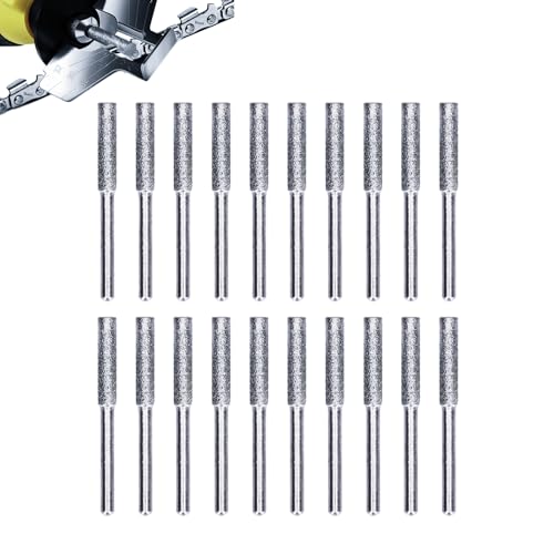 Qivine 20 Pezzi Affilacatene Affilatore per Motosega, 4mm Affilatrice per Motoseghe Diamantate, Pietra Abrasiva per Motosega, per Smerigliare, Riparare e Incidere, Argento