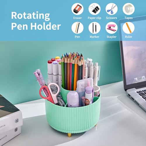 Image of Marbrasse Desk Organizer, 360-Degree Rotating Pen Holder, Desk Organizers and Accessories with 5 Compartments Pencil Holder, Art Supply Storage Box Caddy for Office, Home (Mint Green)