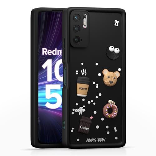 Image of Outlouders Back Cover for Redmi Note 10T 5G / Poco M3 Pro 5G | 3D Cartoon Bear Cute Fun Silicone Full Body Protection Bumper Case (Black)