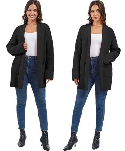 crazy bean Cárdigan Invierno Mujer Chaqueta Punto Largo Otoño Rebeca Manga Larga con Bolsillos Suéter Abierto Elegante Negro M - imagen 8