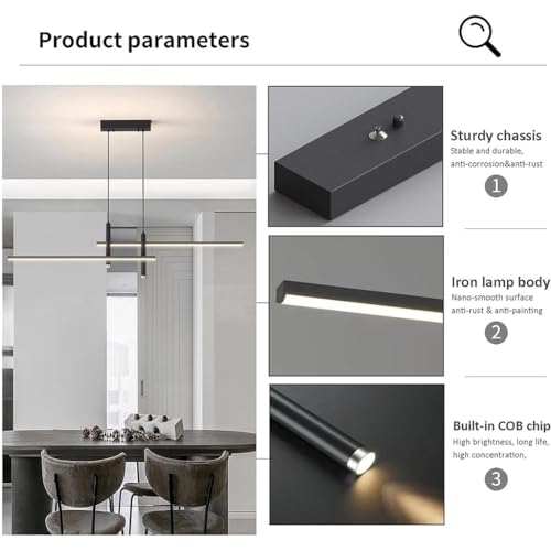 Lustre moderne LED noire télécommande 45W dimmable pour table cuisine - 4