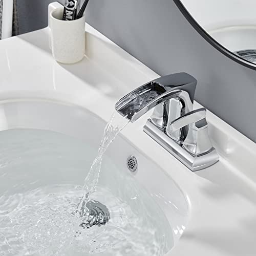 Lexdale Waterfall Bathroom Faucet Vanity Bathroom Sink Faucet Chrome Centerset Brass 2 Handles Lavatory Bath Faucet With Pop Up Drain And Supply Lines #TOP2