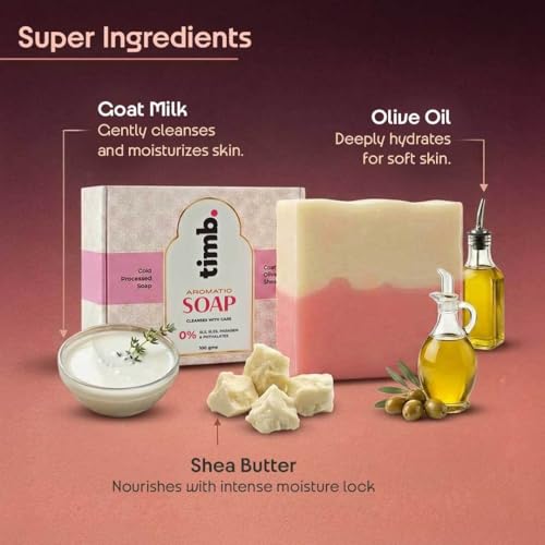 Image of Timb Goat Milk Bath Soap Bar | Handmade Cold Processed Bathing Soap | With Shea Butter, Olive & Coconut Oil | Deep Hydration & Nourishment | Toxin & Chemical Free | For All Skin Types - 100g (Pack of 3)