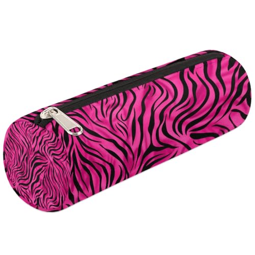 Mexpekil Trousse à crayons ronde avec imprimé zèbre rose foncé pour enfants, garçons et filles