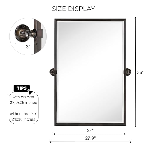 Image of TEHOME Oil Rubebd Bronze Metal Framed Pivot Rectangle Bathroom Mirror Tilting Beveled Vanity Mirrors for Wall, Overall 27.9 x 36 inches (Mirrror 24 x 36 inches)