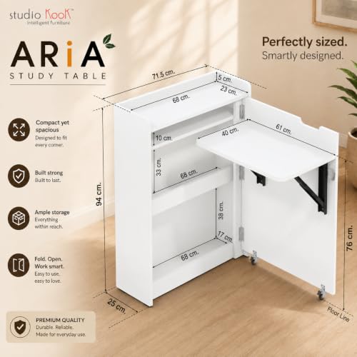 Image of Studio Kook Aria Engineered Wood Folding Study Table, Moonshine White