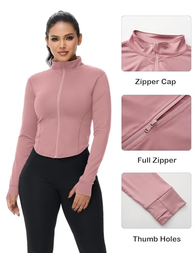 Image of Dalavch 3 Pack Womens Cropped Full Zip up Workout Jacket with Thumb Holes