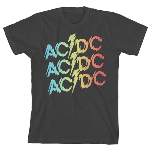 ACDC Rainbow Gradient Logo Youth Girl's Charcoal Crew Neck Short Sleeve T-Shirt