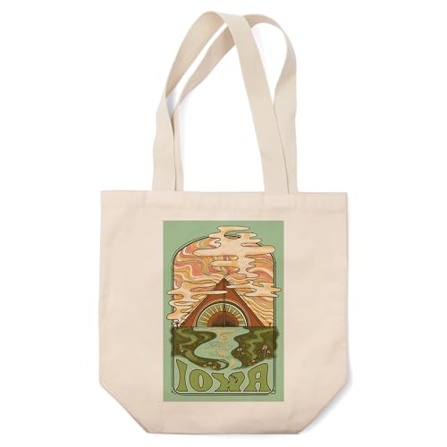 Lantern Press Iowa, Groovy Escape, Camping (100% Cotton Canvas Reusable Tote Bag)