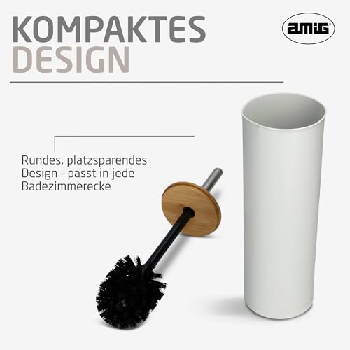 Amig - WC-Bürstenhalter Naturline - Ø95 x 380 mm - Edelstahl und Bambus - Farbe Weiß - Robuste und Elegante WC-Bürste - Natürliches Design passend für jedes Badezimmer