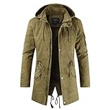 Foweknow Giacca invernale da uomo militare con cappuccio, parka, lunghezza media, casual, con cappuccio, vestibilità normale, antivento, tinta unita, giacca funzionale a vento, cachi, 3XL