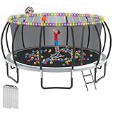 Outdoor Trampoline Recreational Trampolines with Anti-Rust Coating, Enclosure Net, Light+Sprinkler, Ladder, Wind Stakes, Basketball Hoop, ASTM Approved Trampoline for 6-10 Kids/Adults