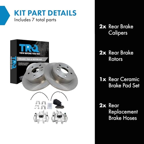 Image of TRQ Rear Brake Pad & Rotor Kit Ceramic Compatible with 2001-2003 Toyota Highlander