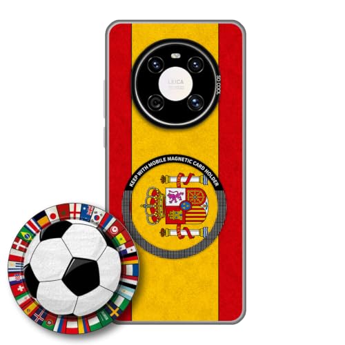 JGOYGYI Case for Huawei Mate 40 with Magnetic Detachable Collapsible Grip Stand, Shockproof Silicone Bumper Cover, Spain Flag Football Design,Pattern 7