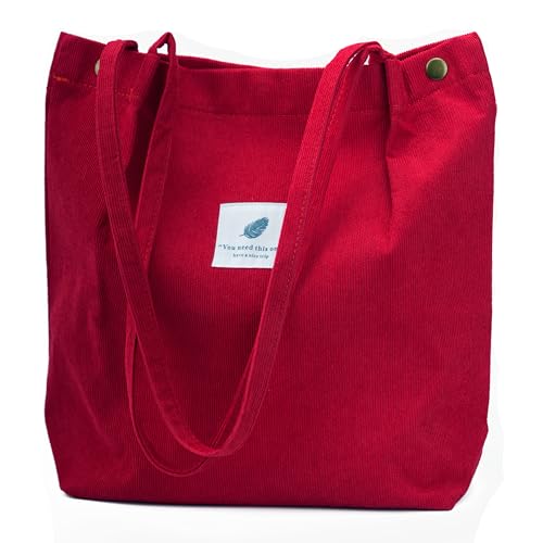 Image of Corduroy Tote Bag Cute Tote Bags for Women Shoulder Bag with Inner Pocket for Work Beach Travel and Shopping Grocery