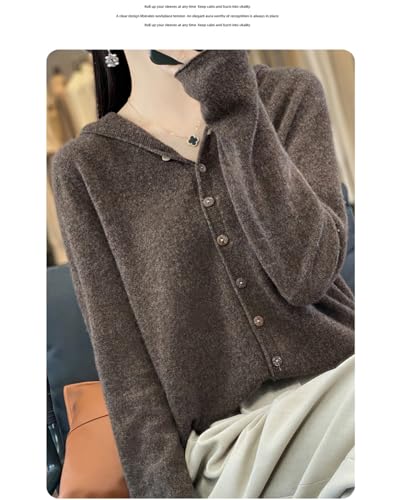 Image of Cashmere Sweaters for Women Button Down V Neck Hooded Cardigan Casual Loose Long Sleeve Soft Knit Pullover Tops