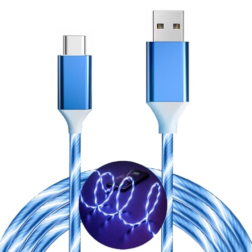USB C Cable, 3A LED Light Up Fast Charger Charging Cords Type C Cable Compatible with iPhone 15 Pro Samsung Galaxy S21 S20 S10 S10E S9 S8 Plus Note 20 10 9 8, LG G8 and More (Blue, 1m/3.3ft)