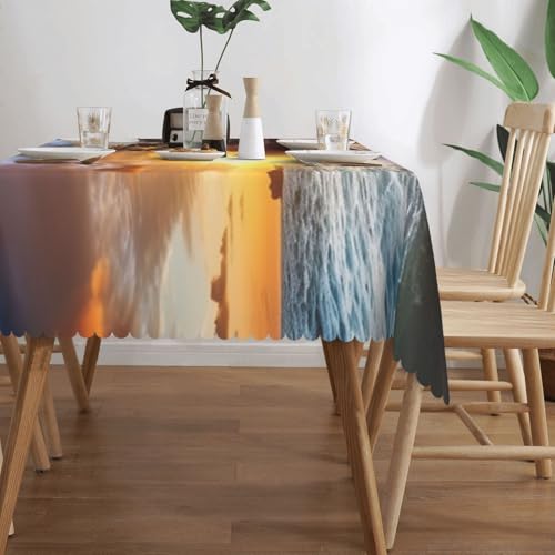 Nappe de table rectangulaire polyester antitache infroissable décor mer 137x183 - 4