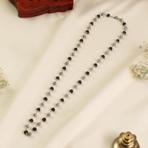 Image of Astrotalk OM Bead Karungali Mala Original 54 Beads | Karungali Malai with Silver OM Bead for Protection, Peace & Positive Energy | Spiritual Mala for Women & Men | Gift for Man & Woman
