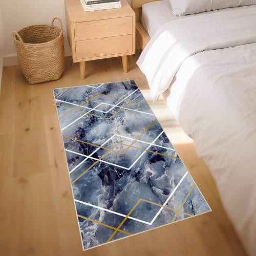 Tapis de chambre lavable résistant aux taches bleu gris 80x120cm extra plat - 7